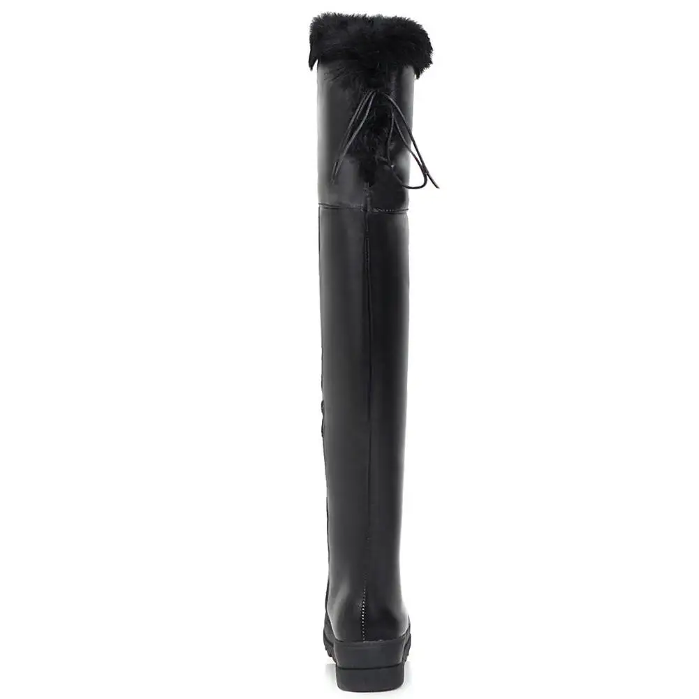 BONJOMARISA New 34-43 Winter Warm Knee High Boots Women Casual Flat Platform Fur Boots Ladies Wedges Shoes Woman