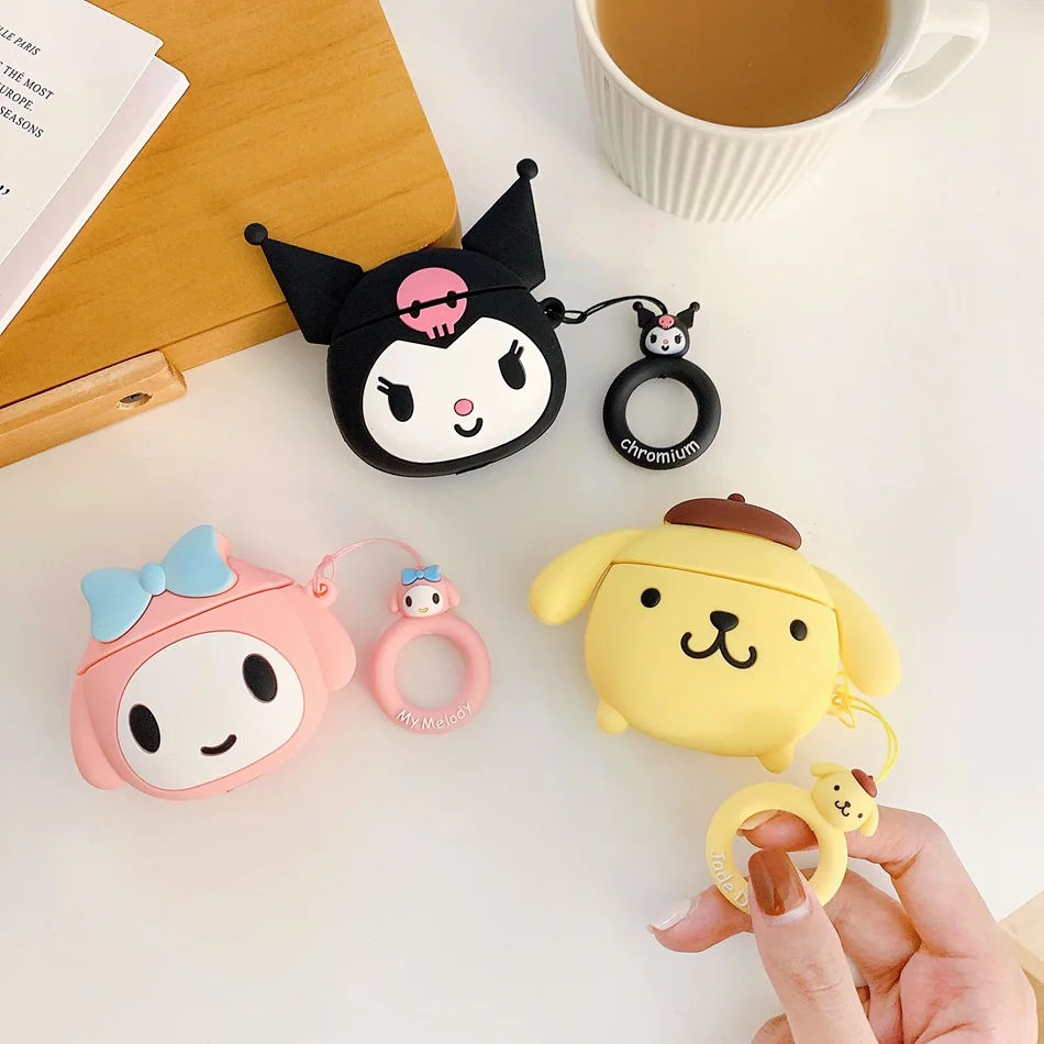 

For AirPods Case Pretty Three-dimensional Sanrio Earphone Case For Apple Airpods 2 Funny Protect Cover with Finger Ring Strap
