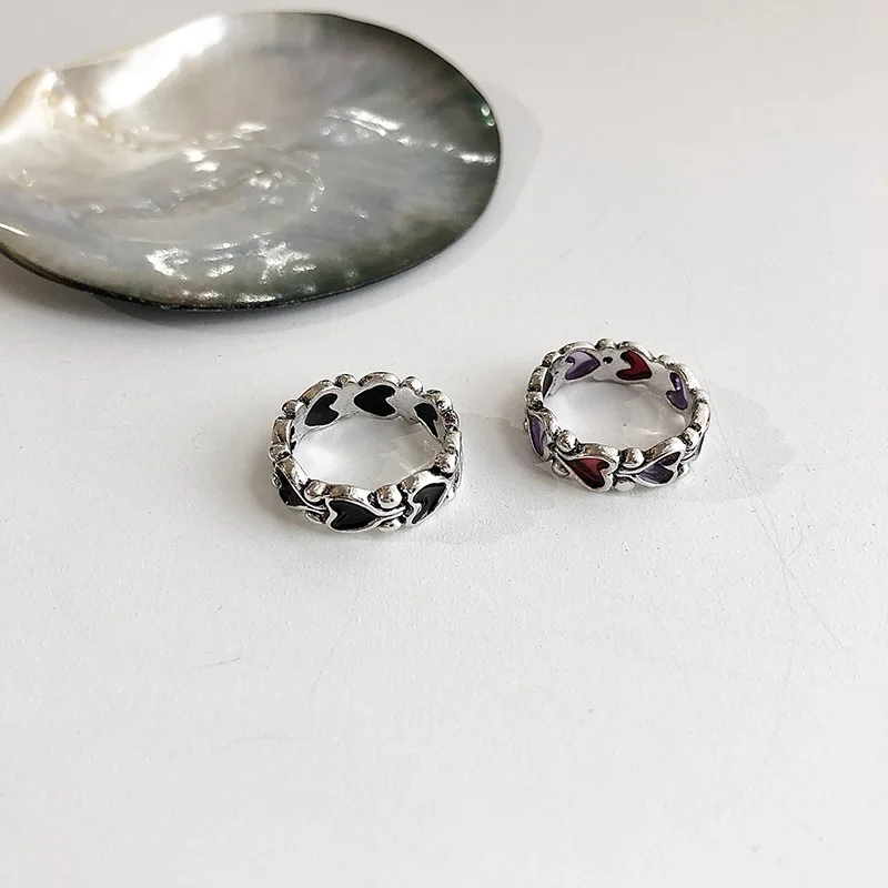 Metal Punk Style Restoring Ancient Ways Is Red And Black Heart Chain Ring ring ring Women Wedding Jewelry Party Present - Image 6