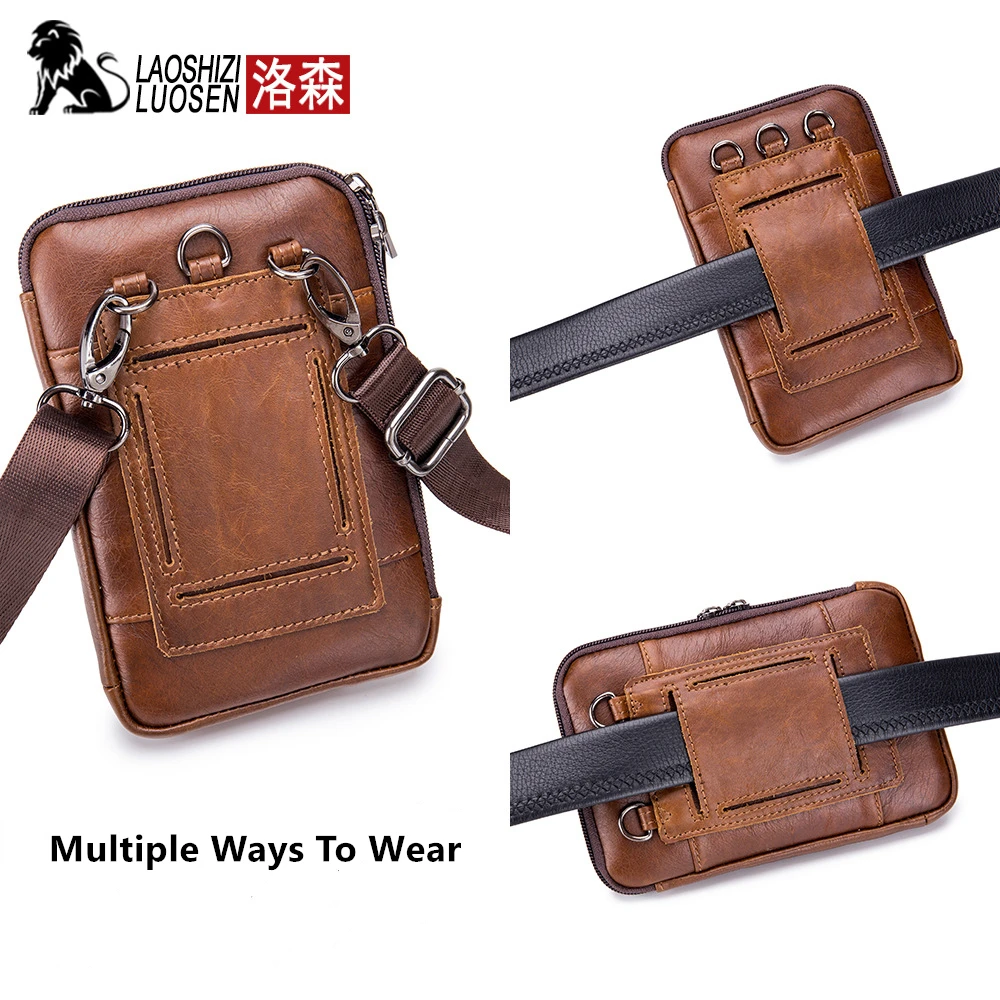 Genuine Leather Male Waist Fanny Packs Belt Bags Small Messenger Shoulder Men Phone Pouch Blosa Card Holder Key Cigarette Case