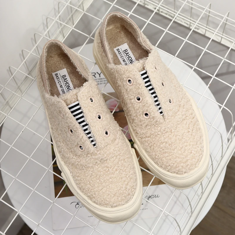 

Winter thick floor shoes fur shoes women plus velvet sneakers plus cotton thickening a pedal lamb shoes casual shoes cotton shoe