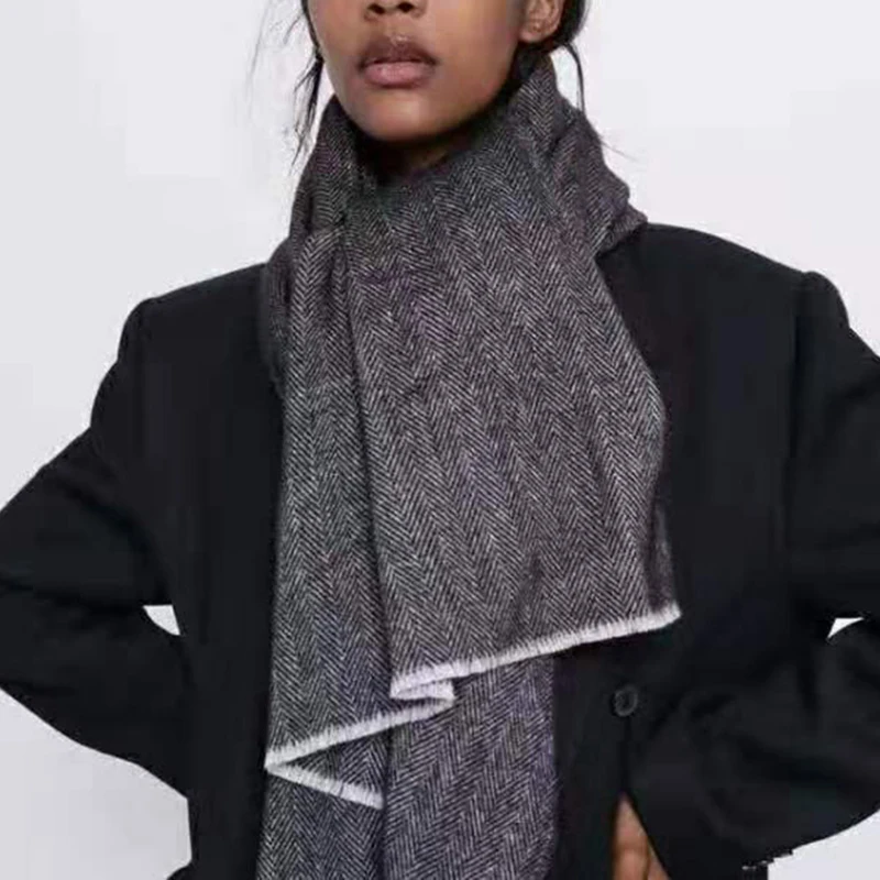 ZA зимний женский клетчатый шарф с принтом имитация кашемира Толстая теплая шерстяная отделка шаль модный шарф