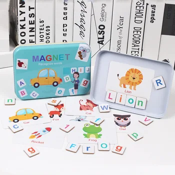 

English Word Card Magnetic Alphabet Spell Memory Game 30 Cards 60 Words Animal Traffic Montessori Early Education Toys For Kids