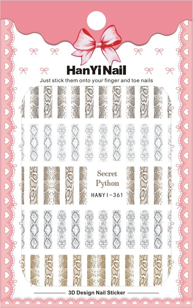 1 шт змеиная кожа стикеры 3D на ногти Nail Art джинсы сетка черно-белые геометрические узоры Самоклеящиеся 3D наклейки для ногтей слайдер DIY - Цвет: hanyi-361