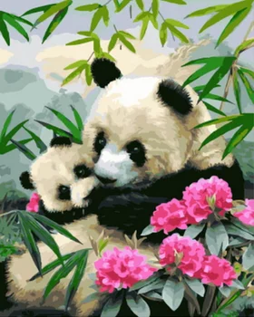 

Baby panda and mother panda DIY colorings pictures by numbers with colors picture drawing painting by numbers framed Home