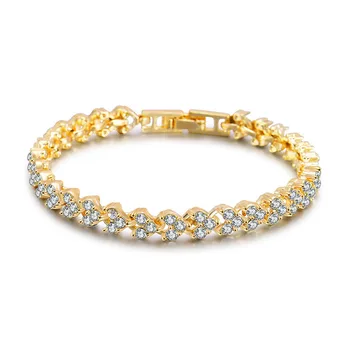 Luxury Roman Crystal Bracelet For Women Fashion Heart Chain Bracelets Rhinestone Bangle Wedding Bridal Jewelry