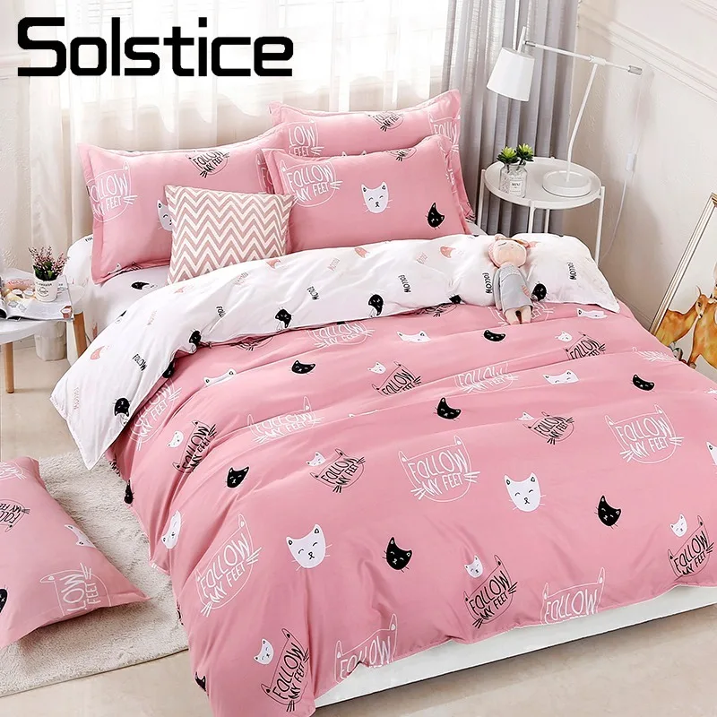 

Solstice Home Textile Duvet Cover Sheet Pillow Case Lovely Pink Cat Kitty Bedding Set Girls Kid Teen Woman Bed Linens Bedclothes
