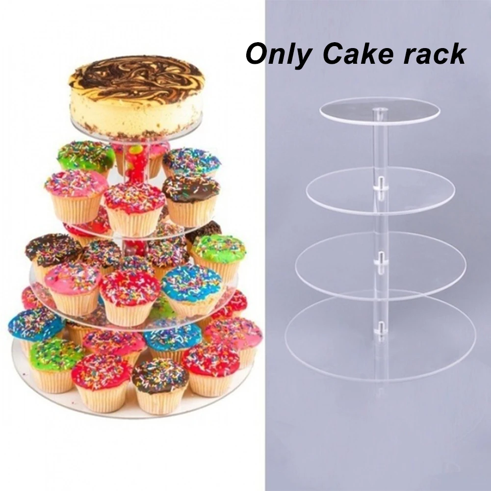 Acrylic Transparent Dessert 4 Layer Holder Party Snack Rack Birthday Cake Stand Round Display