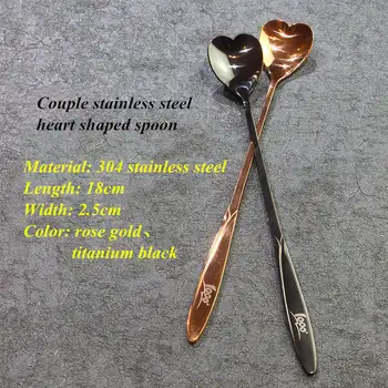 

2019 Couple stainless steel heart shaped spoon Coffee Spoon rose gold, titanium black