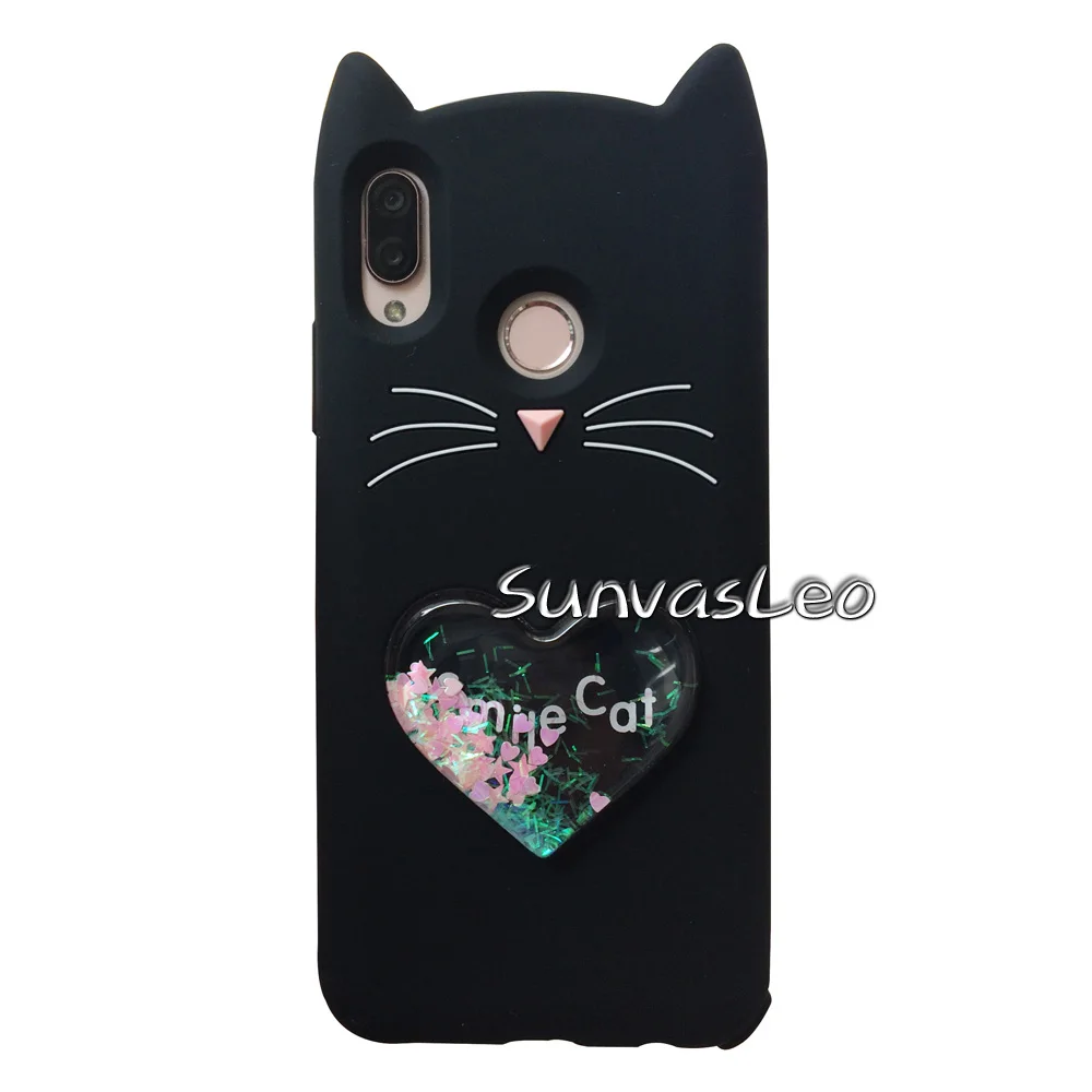 Для huawei P20 Lite чехол 3D Мягкий силиконовый чехол для смартфона с единорогом из мультфильма кожаный чехол s Fundas Coque Capa протектор - Цвет: Black Liquid Cat