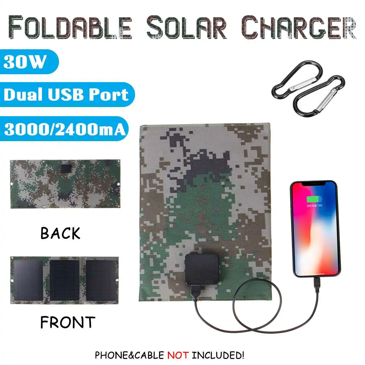 

Newest 30W 5V Foldable Solar Power Bank Charger Solar Panel Monocrystalline Solar Cells Package with Dual USB for Backpack