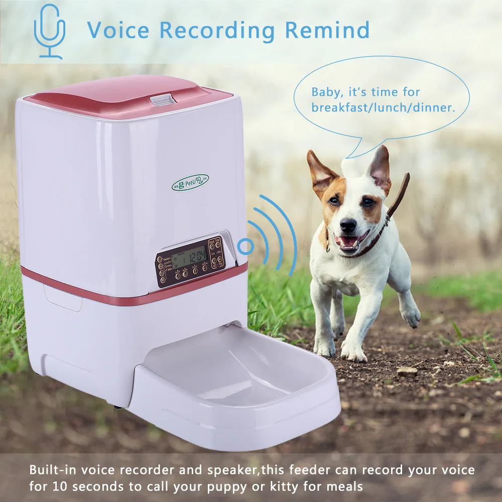 

Automatic Pet Dog Cat Feeder Food Dispenser with Voice Recording Remind Timer Programmable Portion Control Distribution Alarm