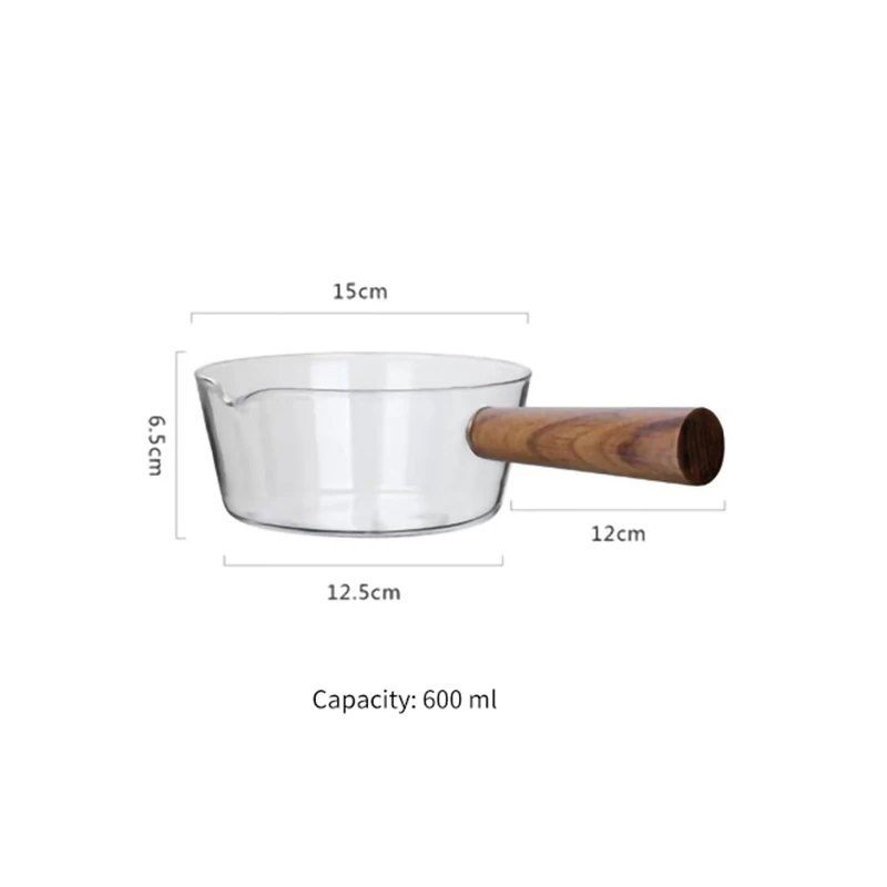 400ml/600ml Glass Pot With Wooden Handle Cooking Heating Milk Soup Porridge Pot Household Open Fire Kitchen Cookware Clay