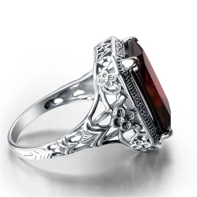 Silver 925 Geometry Ruby Ring for Women Jewelry Rectangle Gemstones Female Anniversary Party Accessory silver ring,silver rings,gemstone ring