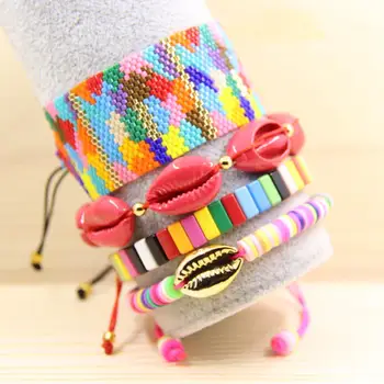 

Charming pink girl theme bracelet set , Beach jewelry,Girl jewelry charm,Rainbow Tila Tile Stretch Bracelet ,Miyuki Bracelet .