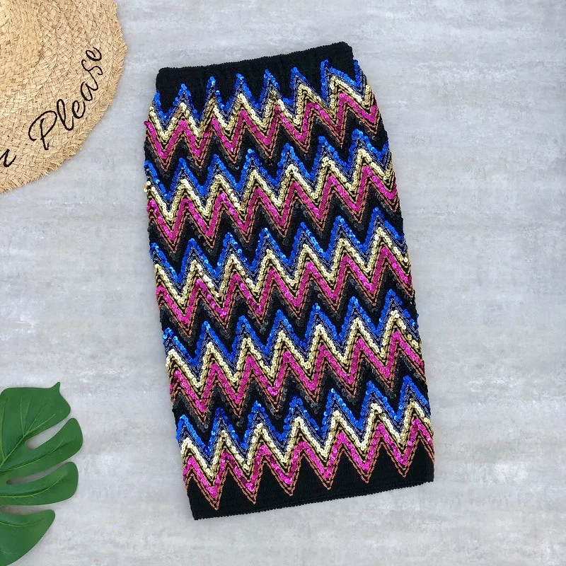 Blue-Pink Женские юбки с пайетками и высокой талией, вечерние женские Облегающие юбки-карандаш с пайетками, женская сексуальная клубная облегающая юбка - Цвет: Blue-Pink