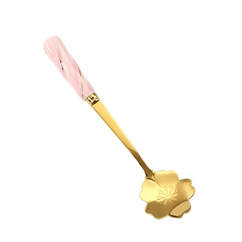 Plated Coffee Spoons Stainless Steel Teaspoons With Ceramic Handle Stirring Spoon For Dessert Cake Ice Cream Tableware