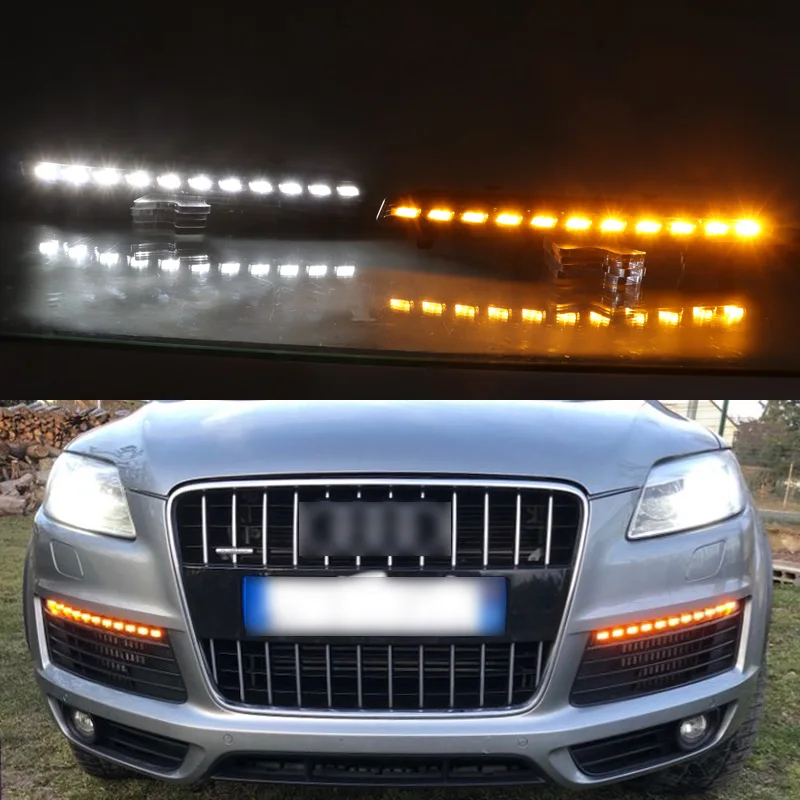 2 шт. светодиодный Светодиодные ДХО для Audi Q7 2006-2015 динамические желтые сигнальные