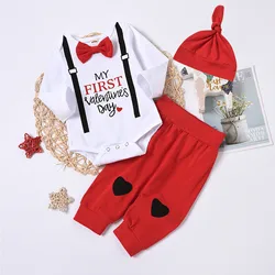 Ensemble de vêtements pour bébé garçon, body et pantalon à manches longues, imprimé cœur, pour la saint valentin, à la mode 