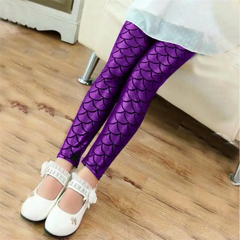 purple Платье для маленьких девочек, леггинсы для Русалка с принтом чешуи лето-осень детская Штаны узкие полная леггинсы для девочек детские штаны от 2 до 6 лет, 10Y - Цвет: purple