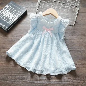 

Baby Girls Clothes Summer Puff Sleeve Embroidery Toddler Kids Baby Girls Dress Outfits Girls Clothes blue 0-4Y