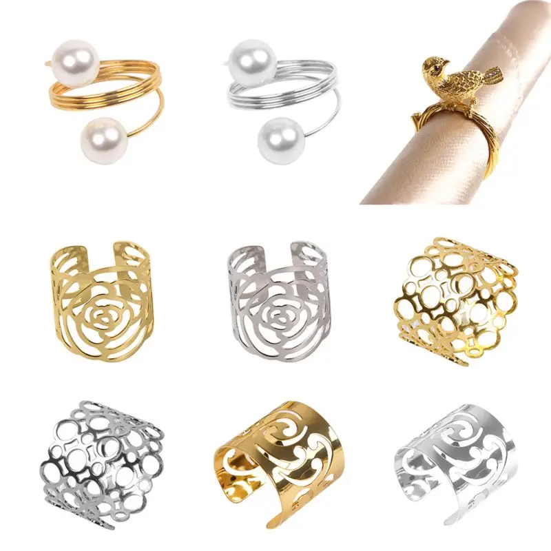 

Wedding Event Decoration Crafts Gold Silver Napkin Ring Chairs Buckles Rhinestone Bows Holder Handmade Party Supplies