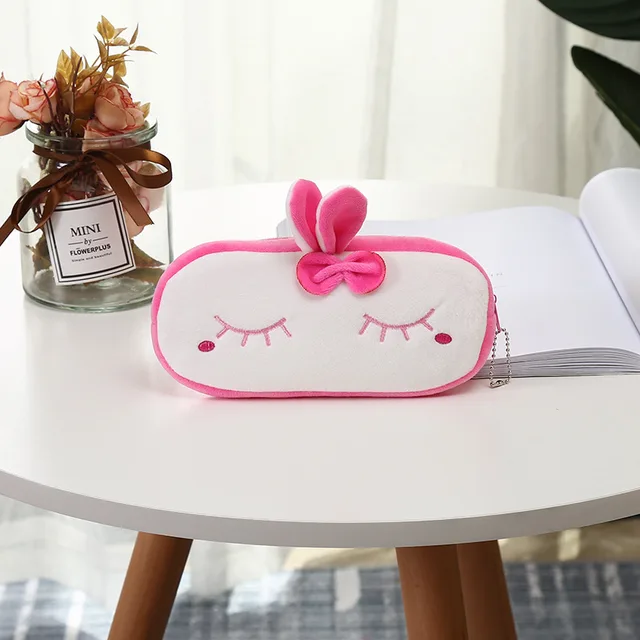 FUDEAM Soft Plush Cartoon Women Long Coin Purse Cute Zipper Girl School Stationery Pencil Case Usb Cable Storage Bag Key Wallet White Rabbit
