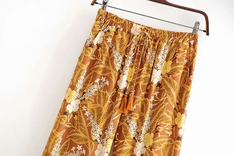Винтажные шикарные летние женские богемные широкие штаны с цветочным принтом, женские свободные брюки с эластичной талией из вискозного хлопка, брюки бохо