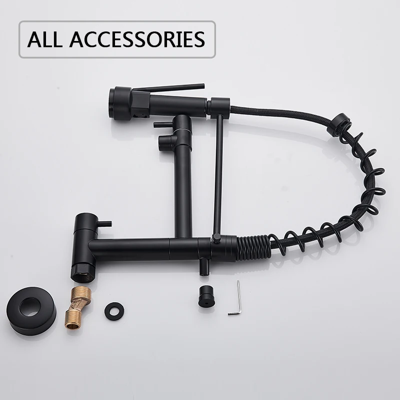 Kitchen Faucets Rozin Matte Black Pull Down Single Cold Water Dual Spouts 4 Colors Wall Mounted ABS Nozzle Crane