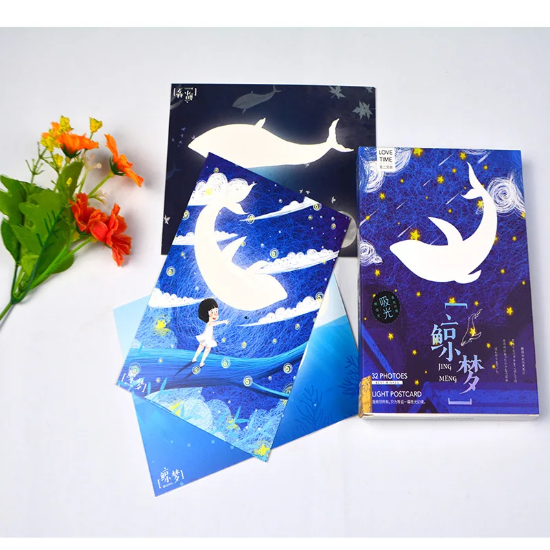 

32Sheets/Set Whale Dream luminous series Postcard/Greeting Card/Message Card/Birthday Letter Envelope Gift Card