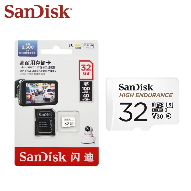 Оригинальная высокопрочная карта Micro SD SanDisk, SDHC, 32 ГБ, SDXC, 64 ГБ, 128 ГБ, 256 ГБ, U3, V30, карта трансфлэш-памяти для минимирования DVR устройств