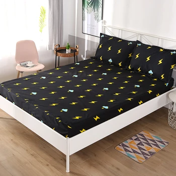 

Soft Comfortable Bed Mattress Waterproof Printing Fitted Bed Sheet Non-slip Breathable Linen Bed Protective Cover with Elastic