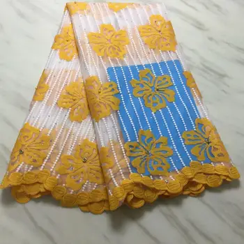 

Hot Sale yellow Embroidered African Lace Fabric High Quality With beads Rhinestone French Net Guipure Lace Fabrics FF16919