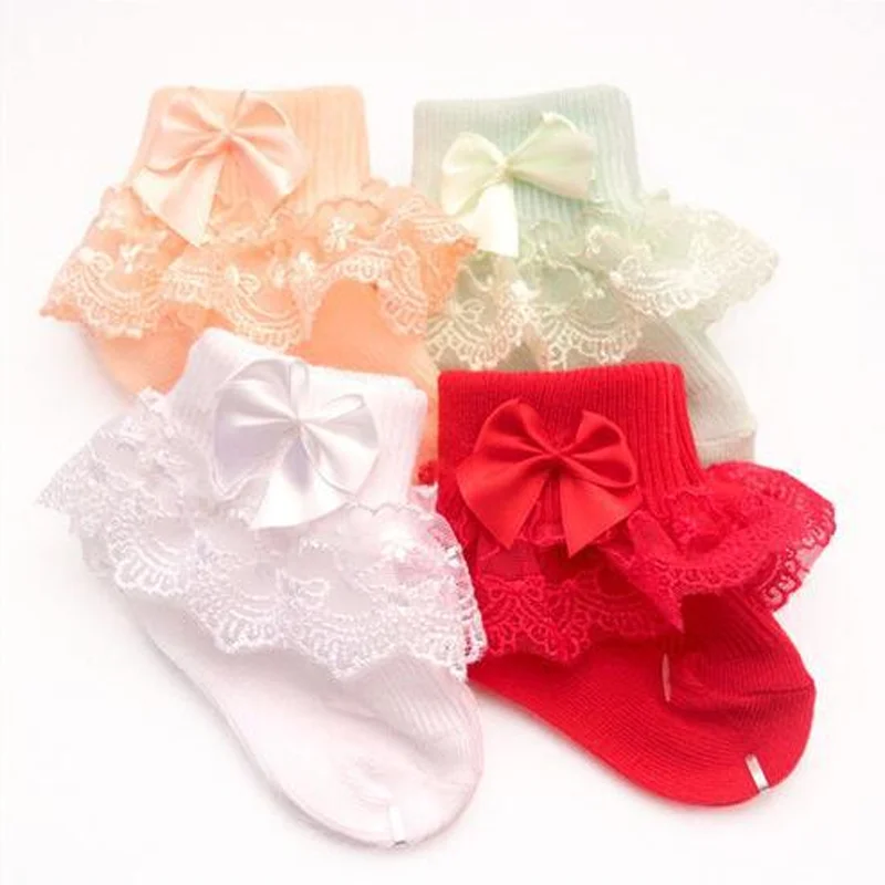 4 Paare/los Neue spitze bogen kurze socken neugeborenen baby socken – Detail 6