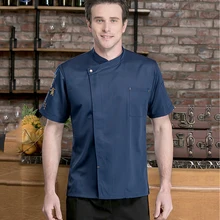 

Cook Short Sleeves Restaurant Uniform Stand Collar Chef Jacket Coat Kitchen Work Wear Catering Cook Baking Tops Chef Uniform