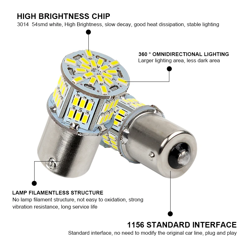 1 шт. 1156 светодиодные лампы BA15S P21W led 1157 BAY15D Светодиодные 54smd лампа для указателей
