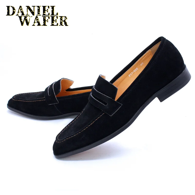 suede black slip ons