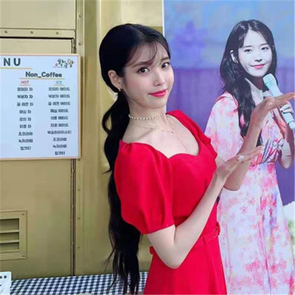 Красное платье с поясом для женщин DEL LUNA отель же IU Lee Ji Eun Лето Беременная Материнство темперамент женщина ТВ корейский же платье