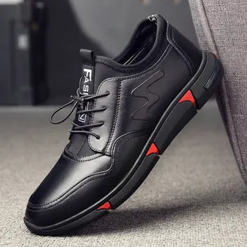 

Fashion Sneakers Flats Driving Shoes for Men NEW Brand High Quality All Black Men's Leather Casual Flats Shoes 2020 New