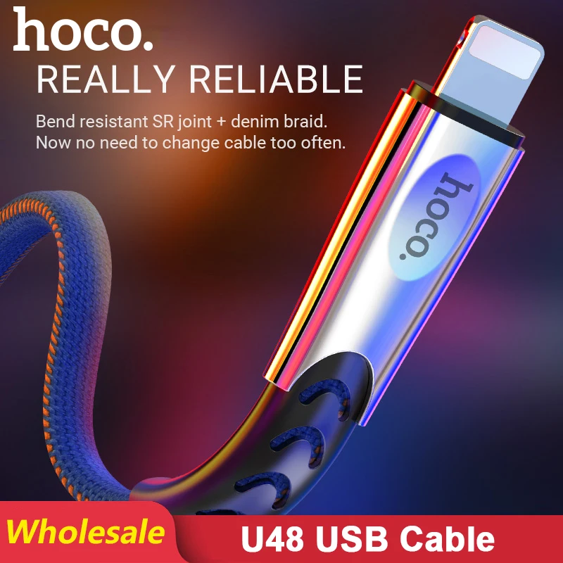 HOCO U48 20 шт./лот оптовая продажа 1 2 м Прочный USB кабель для iPhone Type C Micro Samsung зарядное