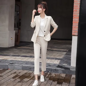 

CBAFU new fashion office lady work suit women 2 piece set long sleeve blazer suit coat jacket trousers suit OL style autumn P475