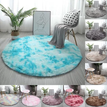

Living Room Round Carpet Tie-Dye Plush Carpets Faux Fur Area Rug Bedroom Mat Home Decor Shaggy Area Rug Modern Mats