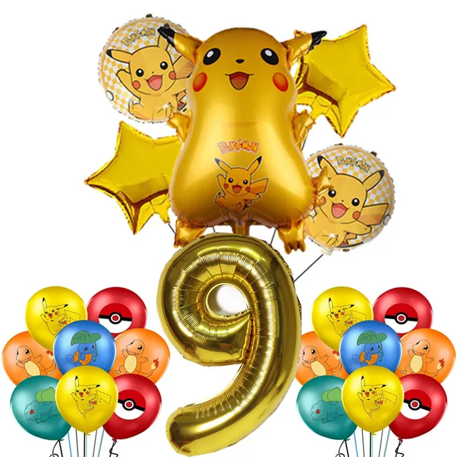 Pokemon Birthday Party Decorations Pikachu Foil Balloons Disposable Tableware Plate Napkin Backdrop For Kids Boy Party Supplies Balloon suit 9