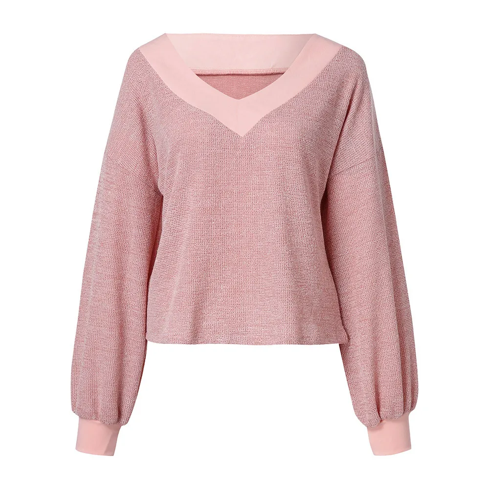 Amolapha Woman Lantern Sleeve Knit Blouse V-Neck Long Sleeve Solid Jumpers Sweaters for Women 1.7 Amolapha Woman Lantern Sleeve Knit Blouse V-Neck Long Sleeve Solid Jumpers Sweaters for Women 1.7