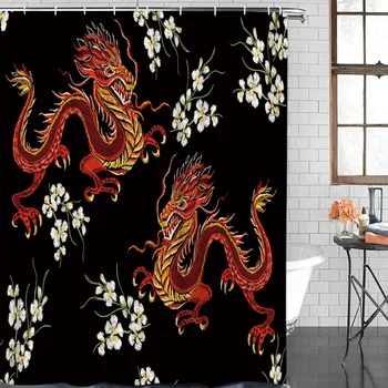 

Shower Curtain Red Dragon Flower Waterproof Polyester Fabric Bathroom Curtain Home Decoration Bathroom Shower Curtain