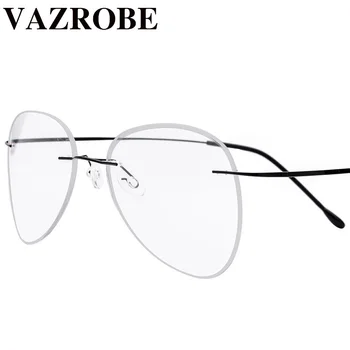 

Vazrobe Aviation Eyeglasses Frame Men Rimless Spectacles for Prescription Myopia Diopter photochromic MR-8 anti blue progressive