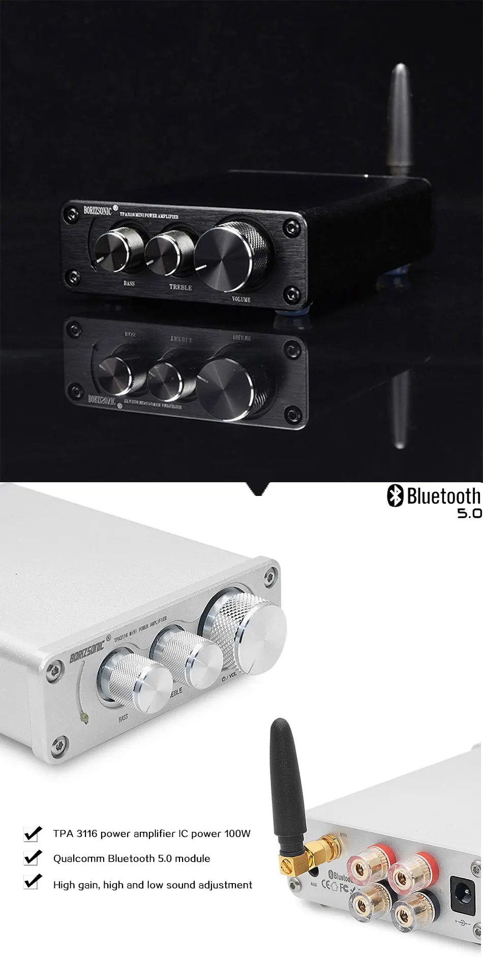 BORIZSONIC TPA3116 Bluetooth 5,0 HiFi усилитель мощности стерео домашний аудио цифровой усилитель с высокими басами