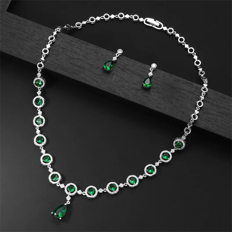 亮雅丽人 日韩甜美简约新娘锆石项链耳环二件套装 婚纱水滴饰品_2