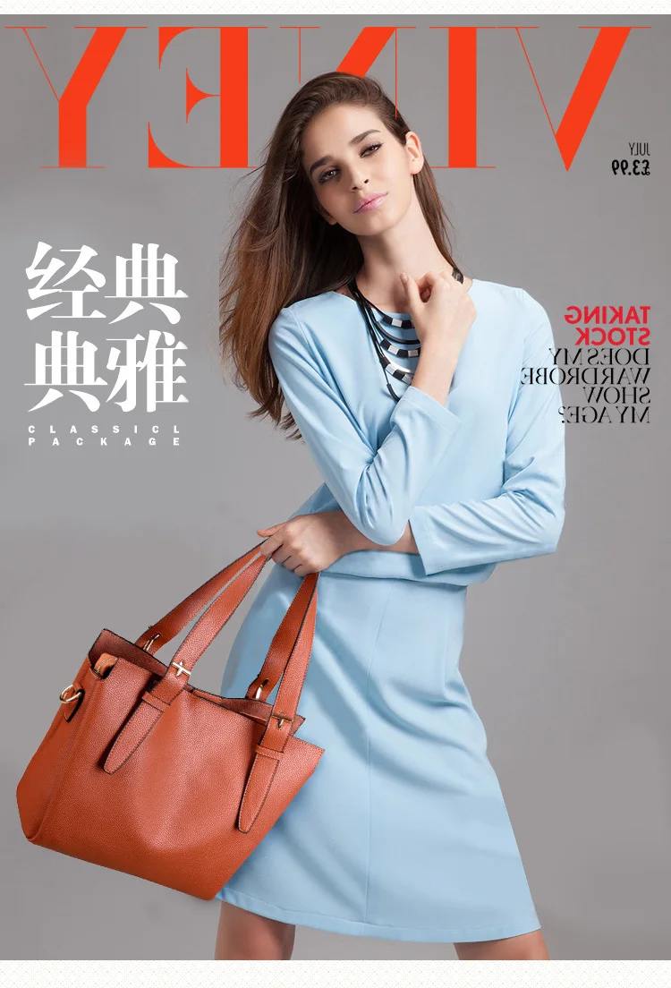new leather women's bag simple leather shoulder slung portable bucket tote bag