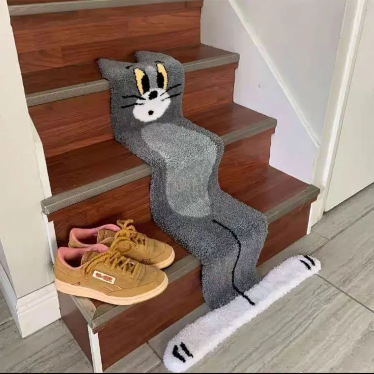 Cartoon Tom Cat Carpet Stairs Paper Carpets and Mouse Famous Scenery Stair Mats Shaped Imitation Cashmere | Дом и сад